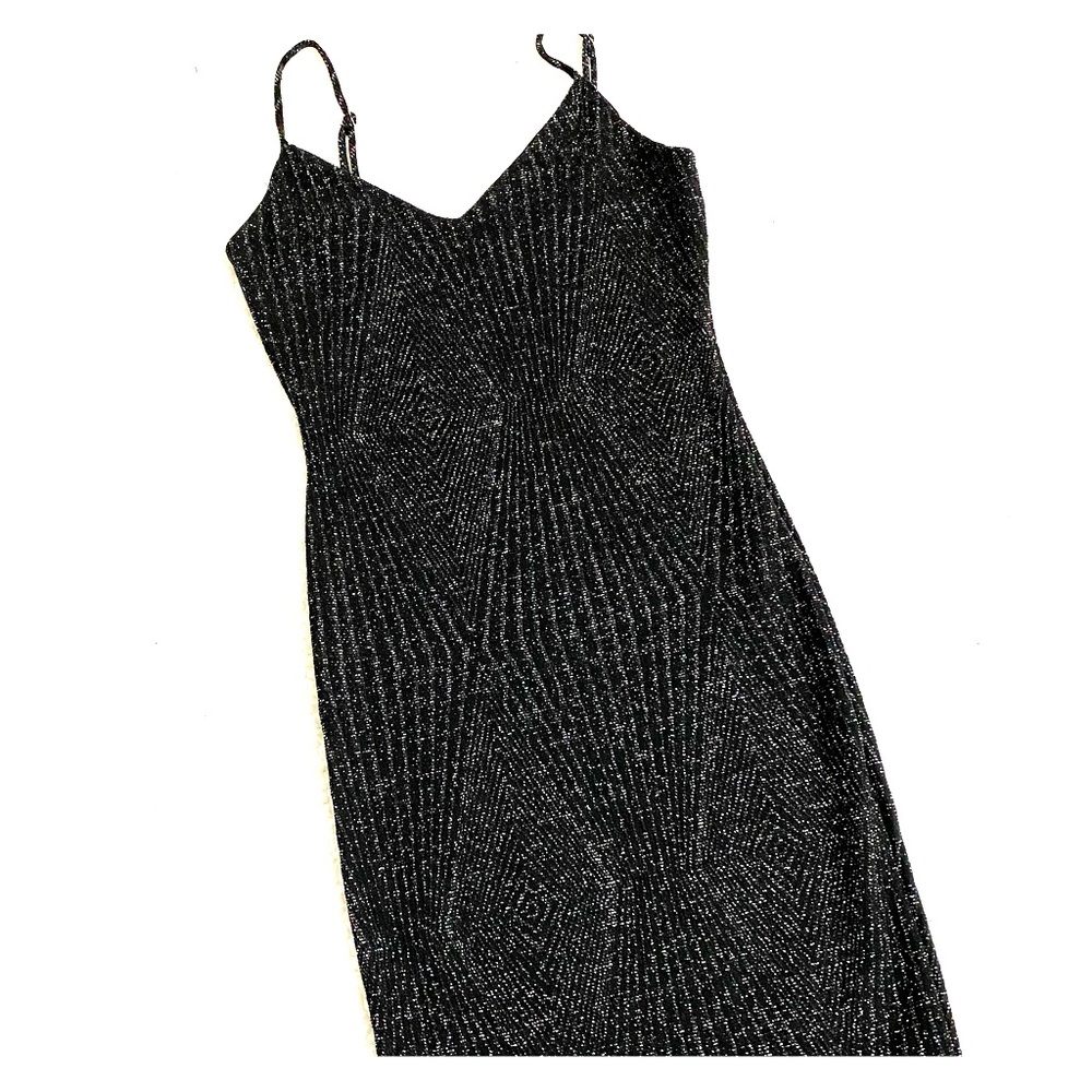 Black Fitted Glitter Dress